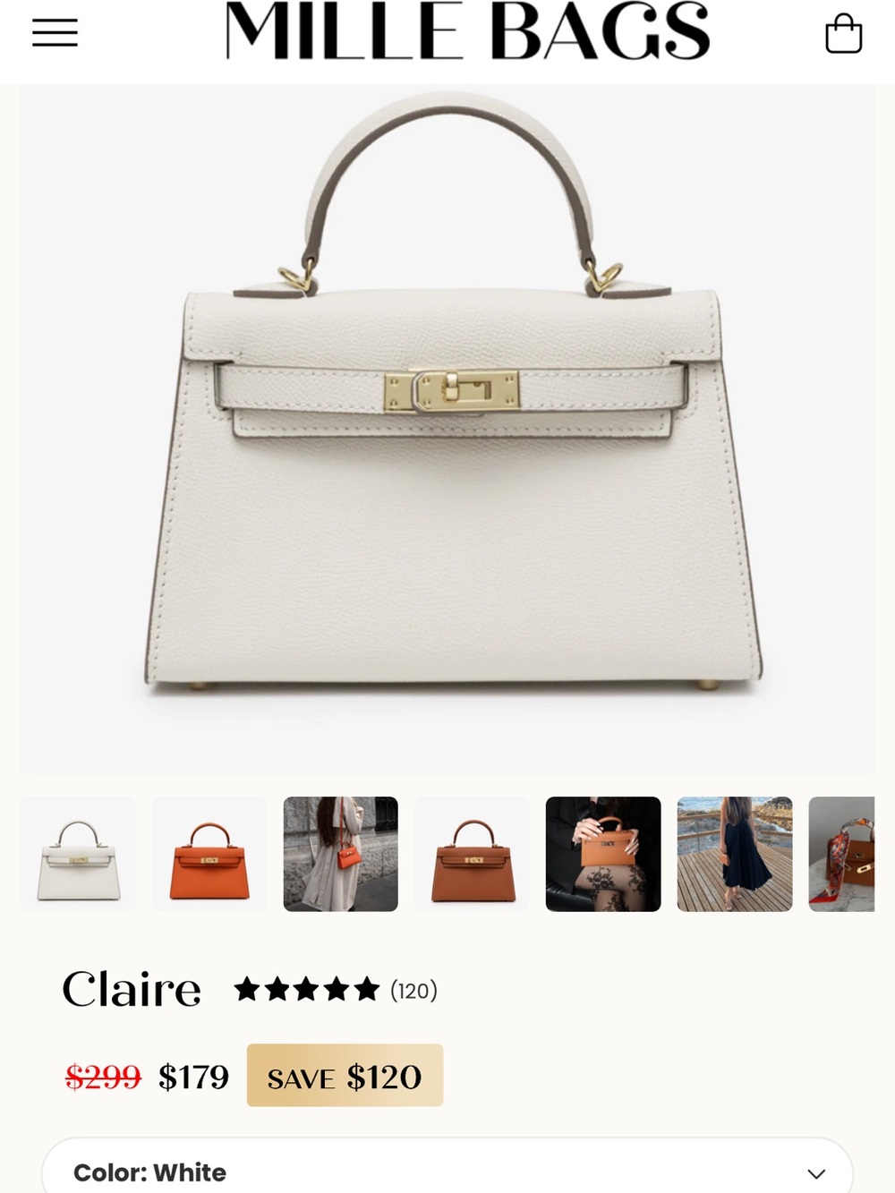 White leather bag crossbody Satchel handbag- White - Picture 4 of 9